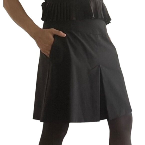 COACH Solid Black Wool Inverted Pleat Mini-Length Women's Career Skirt Size 2 - Picture 1 of 9